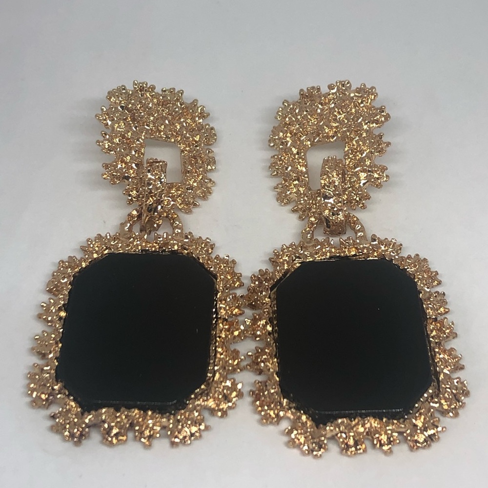 Gold black Chandelier earrings